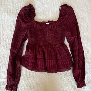 Tinseltown Burgundy Ruffled Blouse